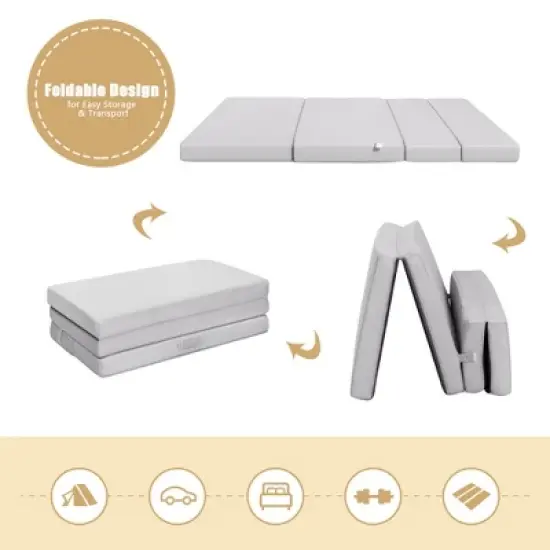 Costway 4'' Twin XL Size Foam Folding Mattress Sofa Bed Guests Floor Mat Carrying Handles image {6}