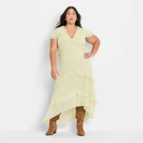 Women's Ruffle Cape High-Low Maxi Dress - Future Collective Light Green image {4}