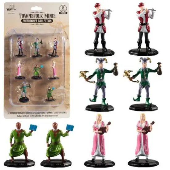 Monster Townsfolk Mini Fantasy Figures - Entertainer Workers - 8pc Hand-Painted Miniatures (2X of 4 Unique Sculpts) image {2}