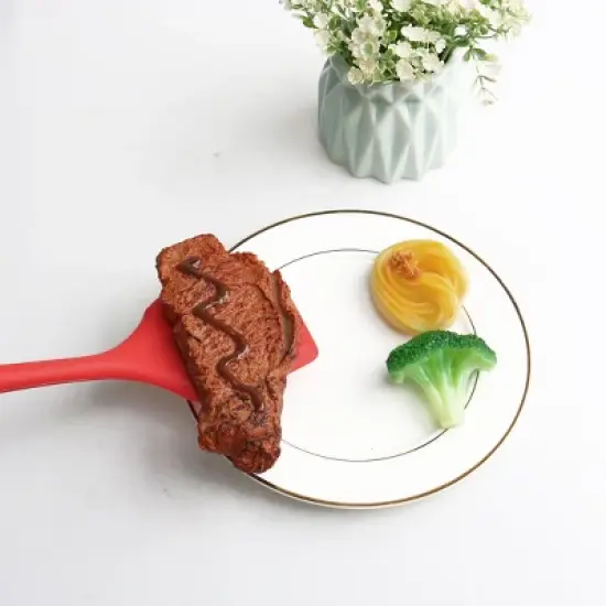 Unique Bargains Silicone Slotted Non Stick Heat Resistant Pancake Spatulas and Turners Red 1 Pc image {4}