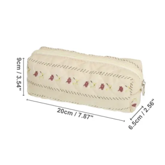 Unique Bargains Durable Small Quilted Stripe Makeup Bag Red Beige 1 Pc image {1}