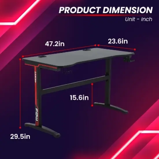 BestMassage 47 Inch Computer Desk Gaming Desk Writing Desk T-Shaped Office Desk PC Desk with Built-in Cup Holder, Red image {6}