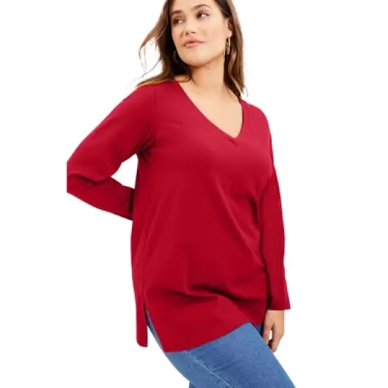 June + Vie by Roaman's Women&rsquo;s Plus Size Long-Sleeve V-Neck One + Only Tunic image {5}