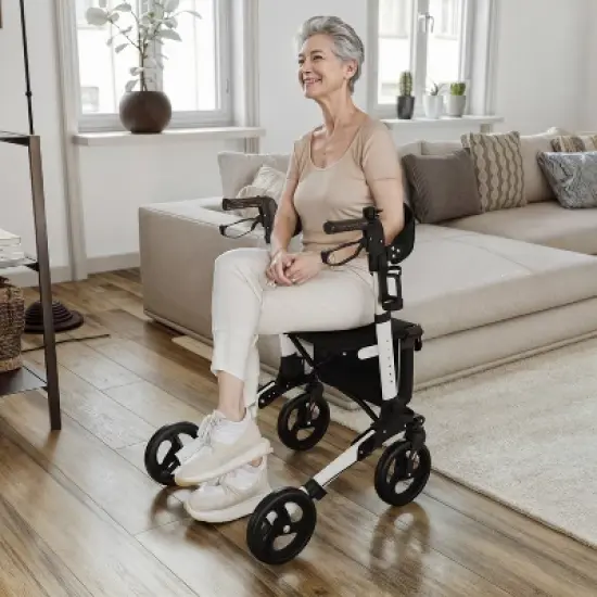 Flash Furniture HERCULES Folding Rollator Walker with Adjustable Height, 360 Swivel, and Hand Brakes in White/Black image {5}