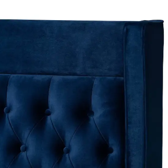 Valery Velvet Platform Bed with Gold - Finished Legs - Baxton Studio image {3}