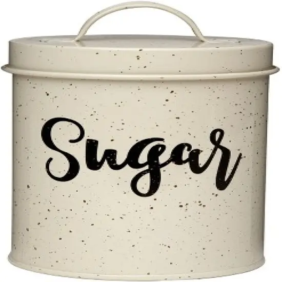 Amici Home Maddox Collection Cream & Gold Speckled Metal Canister Push Top Lid, Painted Script Decal, 44 Ounce Capacity image {5}