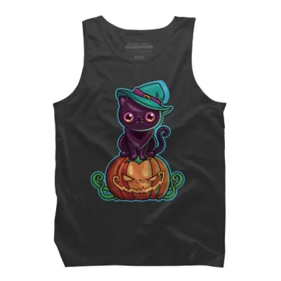 Men's Design By Humans Ferociously Cute Halloween Vampire Witch Kitty Cat By LittleBunnySunshine Tank Top image {3}