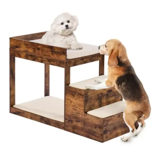 VEVOR Pet Bunk Bed with Stairs, Dog/Cat Window Perch for High Beds and Couches, Medium Multi-Level 3 Step Dog Seat Platform Sleeper (Rustic Brown) image {8}