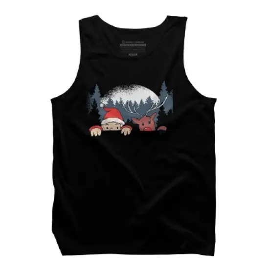 Men's Design By Humans Christmas Santa And Rudolph Peaking By rasok Tank Top image {4}