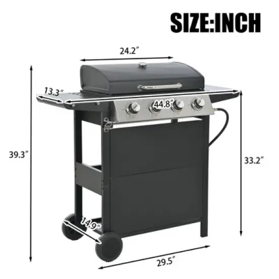 Kumasinova 4-Burner Propane Gas BBQ Grill with Side Burner,34000BTU Output,Stainless Steel Grills with Foldable Side Tables,Thermometer&Wheels image {2}