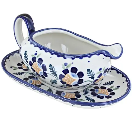 Blue Rose Polish Pottery S119 Manufaktura Gravy Boat & Plate image {15}