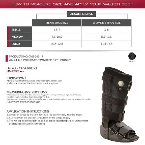OTC Walker Boot, Short Leg Adjustable Air Cast, High Top, Black image {1}