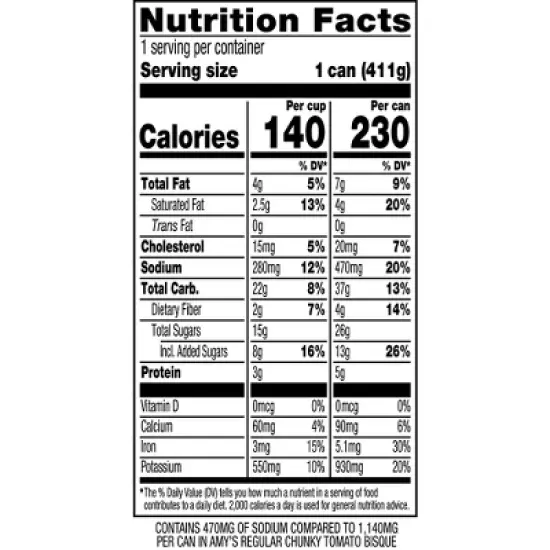 Amy's Organic Gluten Free Low Sodium Chunky Tomato Bisque Soup - 14.5oz image {3}