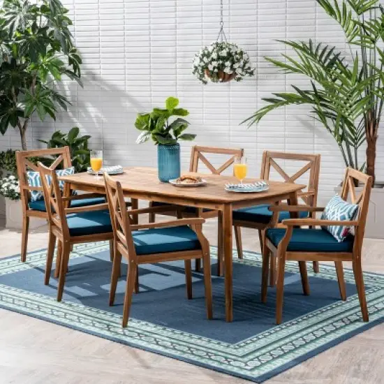 Christopher Knight Home Llando Outdoor Acacia Wood 7 Piece Dining Set with Cushion image {12}