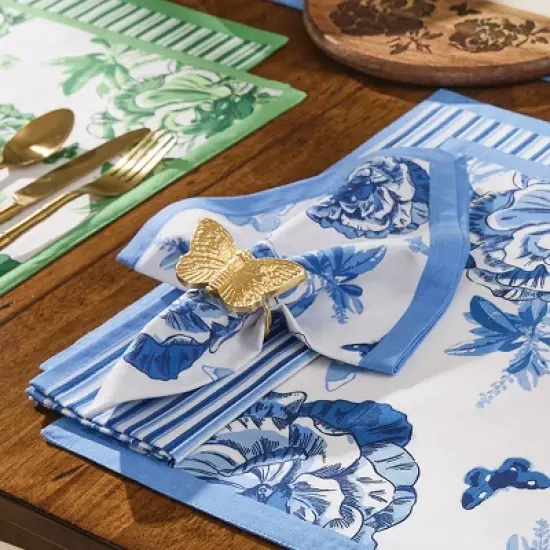 Patricia Heaton Home Blue Florals And Flitters Printed Napkin Set of 4 image {1}