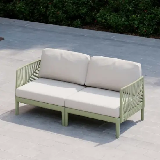 WestinTrends Playa Modern Outdoor Polypropylene Resin Deep Seating Patio Loveseat, Green image {1}