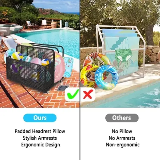 Pool Storage Bin, Rolling Poolside Float Storage with Towel Rack and Wheels, PE Rattan Mesh Organizer image {5}