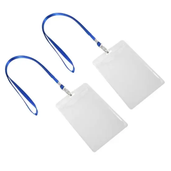 Unique Bargains Plastic Vertical ID Badge Card Holder Clear 2 Pcs w Detachable Neck Lanyard image {2}