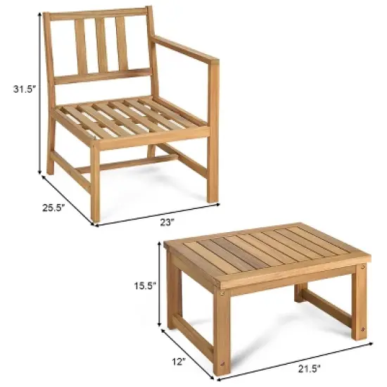 Costway 3 in 1  Patio Table Chairs Set Solid Wood Garden Furniture image {2}