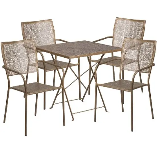Emma and Oliver Commercial 28" Square Metal Folding Patio Table Set w/ 4 Square Back Chairs image {4}