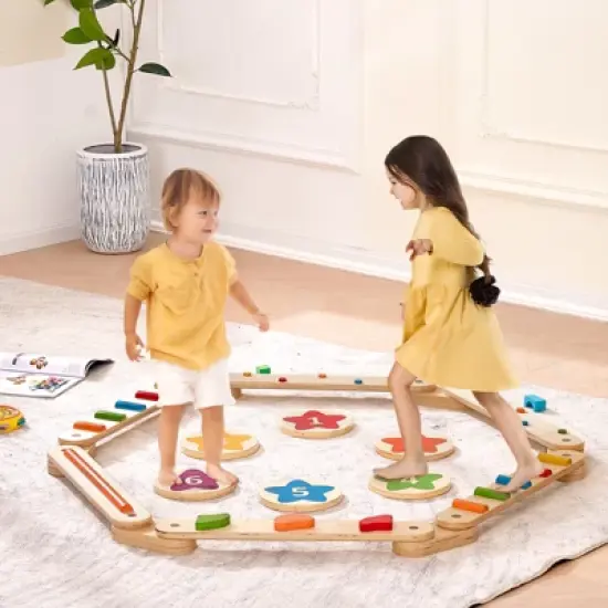 VEVOR Balance Beam Stepping Stones, 6 PCS Wooden Toddler Balance Boards, Montessori Toy for Kids 2-6, Build Coordination and Gross Motor Skills image {1}