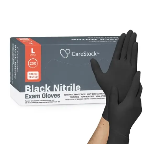 CareStock Black Nitrile Exam Gloves - Powder Free, Slip-Resistant, Disposable image {12}