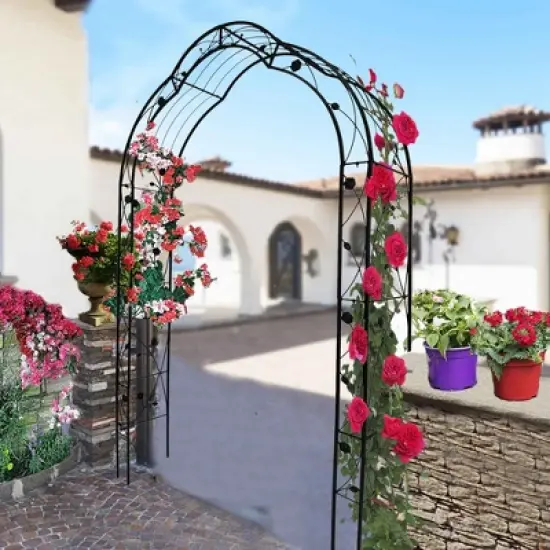 Lirago Metal Garden Arch with Double Gate Black Powder Coated Steel Trellis for Climbing Plants 99"H * 59"W * 15.3"D image {5}