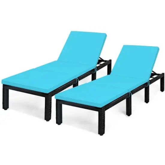 Costway 2PCS Patio Rattan Lounge Chair Height Adjustable Turquoise image {1}