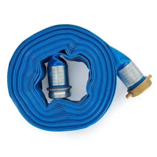 Apache 98138045 2-Inch Diameter 50-Foot Long Reinforced PVC Lay-Flat Discharge Pool Fuel Sump-Pump Hose with Aluminum Short-Shank Connections, Blue image {3}