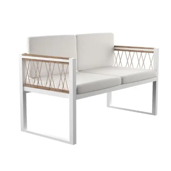 Wallmond Cushioned Outdoor Loveseat/Settee - White with Off-White Cushions - SEI image {2}