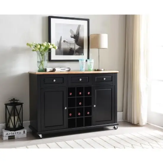 Kings Brand Furniture Wine Rack Sideboard Buffet Server Console Table With Storage, Black image {11}
