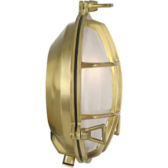 Possini Euro Design Anjali 10" High Industrial Outdoor Wall Light Fixture Mount Porch House Bulkhead Weatherproof Gold Brass Finish Glass Shade image {7}