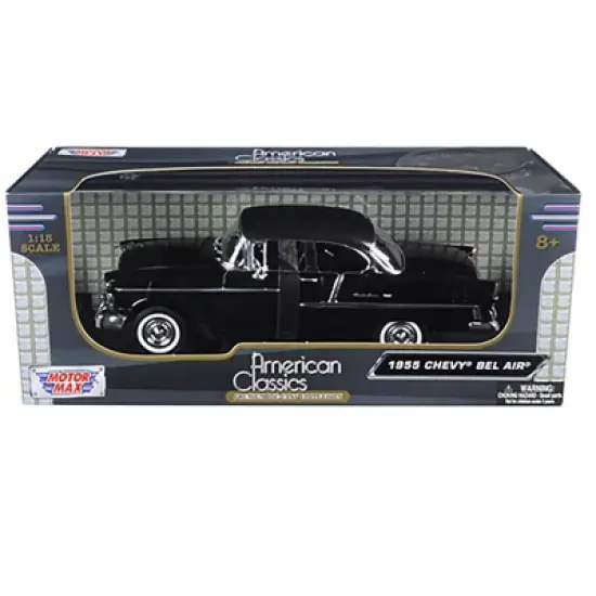 1955 Chevrolet Bel Air Hard Top Black 1/18 Diecast Model Car by Motormax image {2}