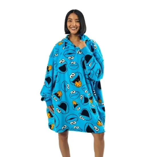Sesame Street Cookie Monster All-Over Print Blue Long Sleeve Oversized Hoodie Wearable Blanket-OSFA image {3}