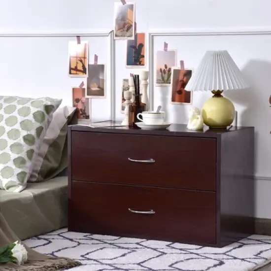 Costway 2 PCS 2-Drawer Dresser Horiztonal Organizer Wood End Table Nightstand image {2}