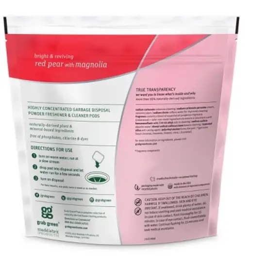 Grab Green Garbage Disposal Freshener & Cleaner Pods, Red Pear with Magnolia Scent image {1}