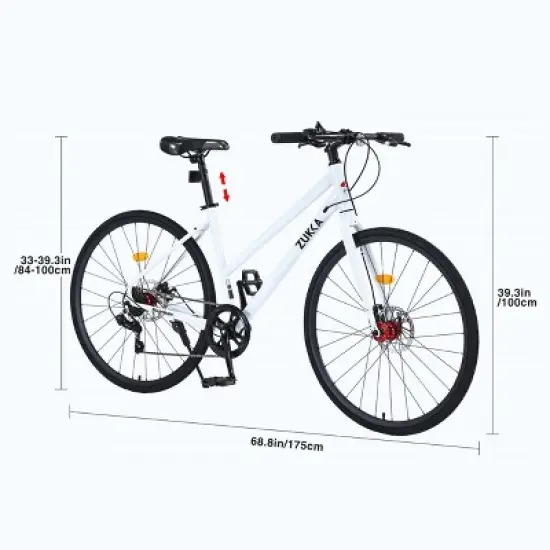 7 Speed Hybrid Bike, 700C Wheel Commuter Bicycle With Dual Disc Brakes, Aluminum Rims And TEC Chain, Carbon Steel Frame City Bicycle For Men And Women image {4}