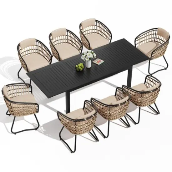 Crestlive Products 9pc Patio Expandable Dining Set Aluminum Outdoor Rectangular Table for 6 to 8 with chairs image {12}