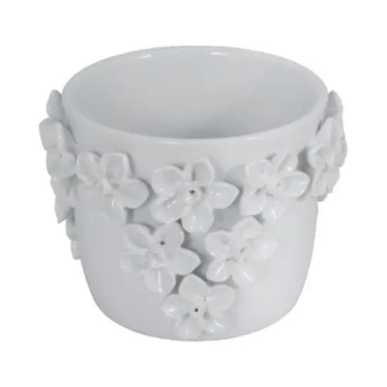 Planter Stoneware Ceramic Floral Design with Raised 3D Sculpted Flowers and Glossy Handcrafted Texture Detailing image {1}