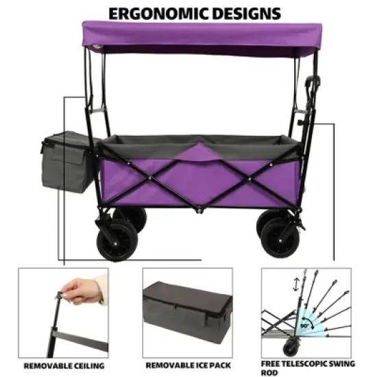 Lirago 7" Collapsible Baby Stroller Wagon 480Lbs with Canopy Mosquito Net All Terrain Wheels Adjustable Handle Purple image {5}