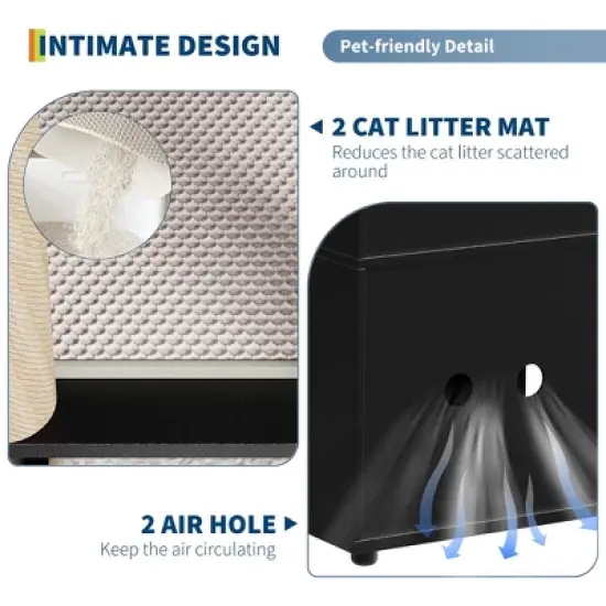 GustoWave Cat Litter Box Enclosure for 2 Cats, Litter Box Enclosure with Double Room, Hidden Enclosed Cat Litter Box Furniture image {3}