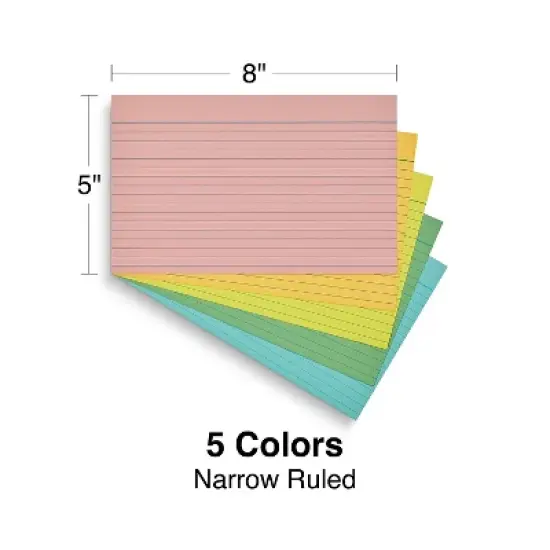 Staples 5" x 8" Line Ruled Assorted Pastel Index Cards 300/Pack (50995) TR50995 image {3}