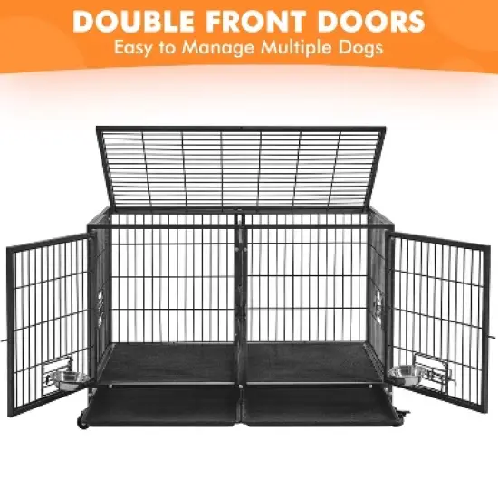 Yaheetech 42.5" W Rolling Dog Crate for Small Dogs, Black image {3}