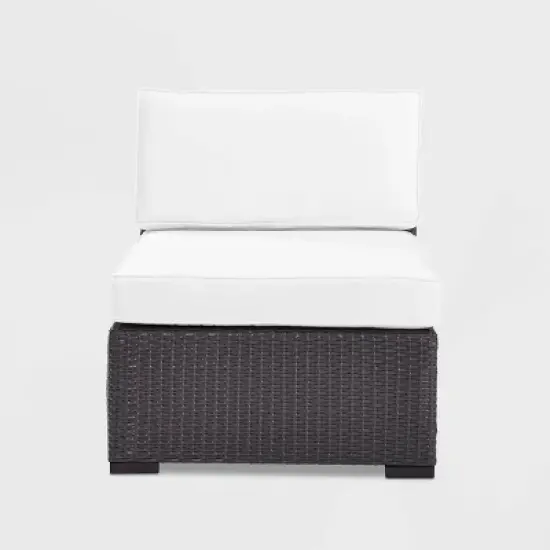 Biscayne Armless Chair with White Cushions Brown - Crosley image {1}