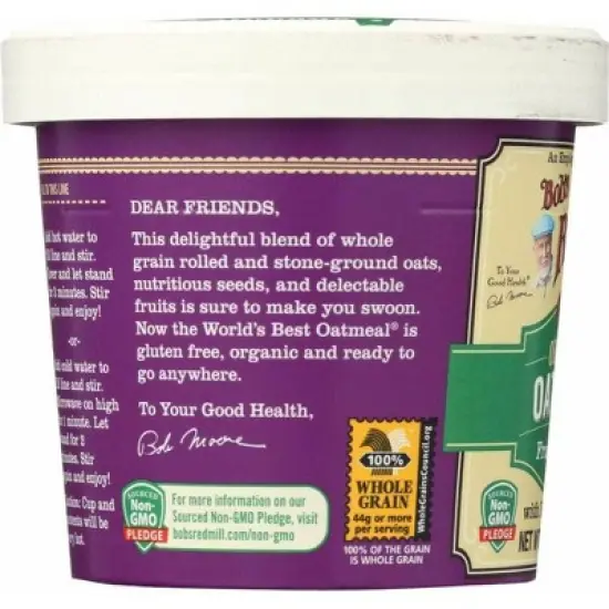 Bob's Red Mill Organic Fruit & Seed Oatmeal Cup - Case of 12/2.47 oz image {3}