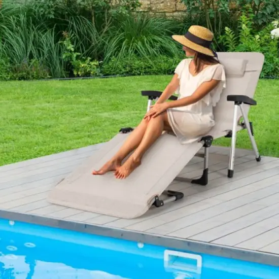 Tangkula Folding Camping Cot, Adjustable 7-position Lounge Chair w/ Removable Headrest & Cup Holder Black/ Grey/ Beige/ Blue image {1}