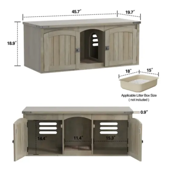 Double Cat Litter Box Enclosure, Hidden Litter Box Furniture for 2 Cats, Cat House with Scratch Pad image {2}