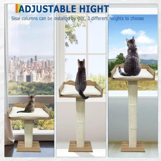 COZONY Cat Window Perch with Scratching Posts 40", Adjustable Cat Tree with 2 Platforms, Hammock Bed & Removable Cushion image {3}