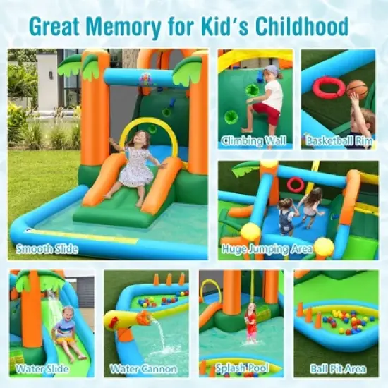 Costway Inflatable Water Slide Park Kid Bounce House w/ Upgraded Handrail & 780W Blower image {4}