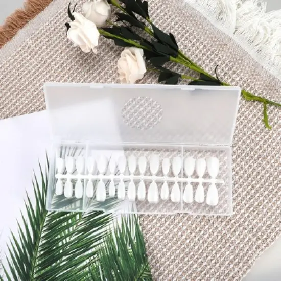 Unique Bargains Women's Medium Short Almond Fake Nails Clear 1 Set image {4}